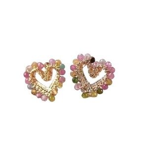 COPY - 14K Gold Plated Heart Tourmalines Stud Earrings
